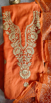 Pure Mul Chanderi Embroidered Un-Stitched Suit with Mukesh Dupatta
